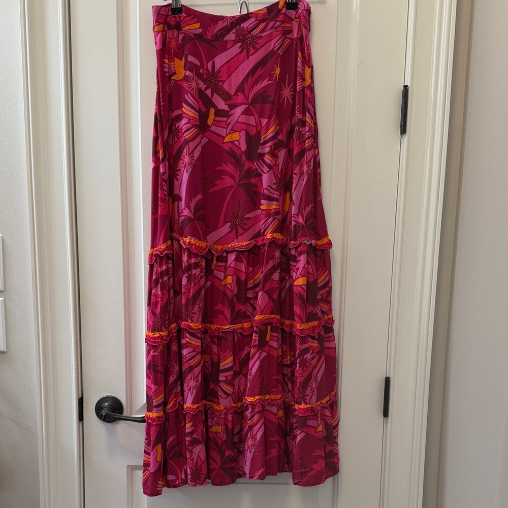 Farm Rio Anthropologie Tropical Pink Maxi Skirt medium NWOT